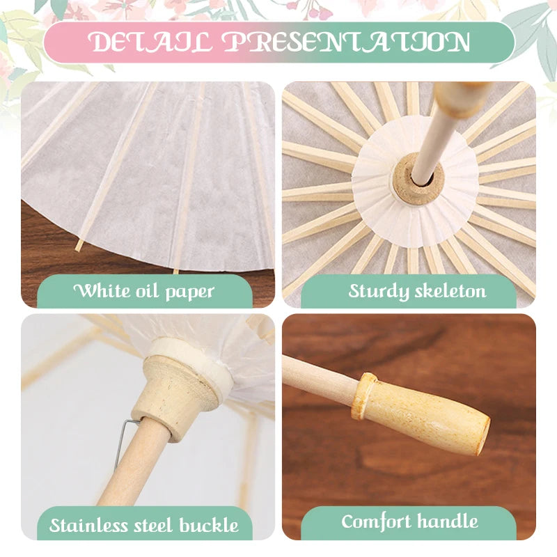 Paper Umbrella for Wedding Chinese Oil Paper Umbrella White DIY Parasol Bridal Baby Shower Party Photograph Prop Decor 60/84cm