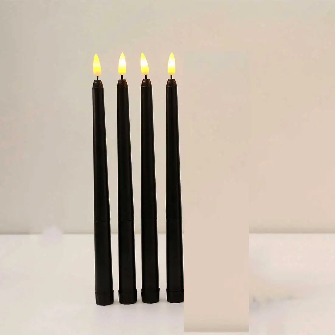 3 or 4 Pieces 11 Inch Halloween Black Flameless LED Taper Candles With Yellow/Warm White Light,Battery Plastic Fake LED Candles