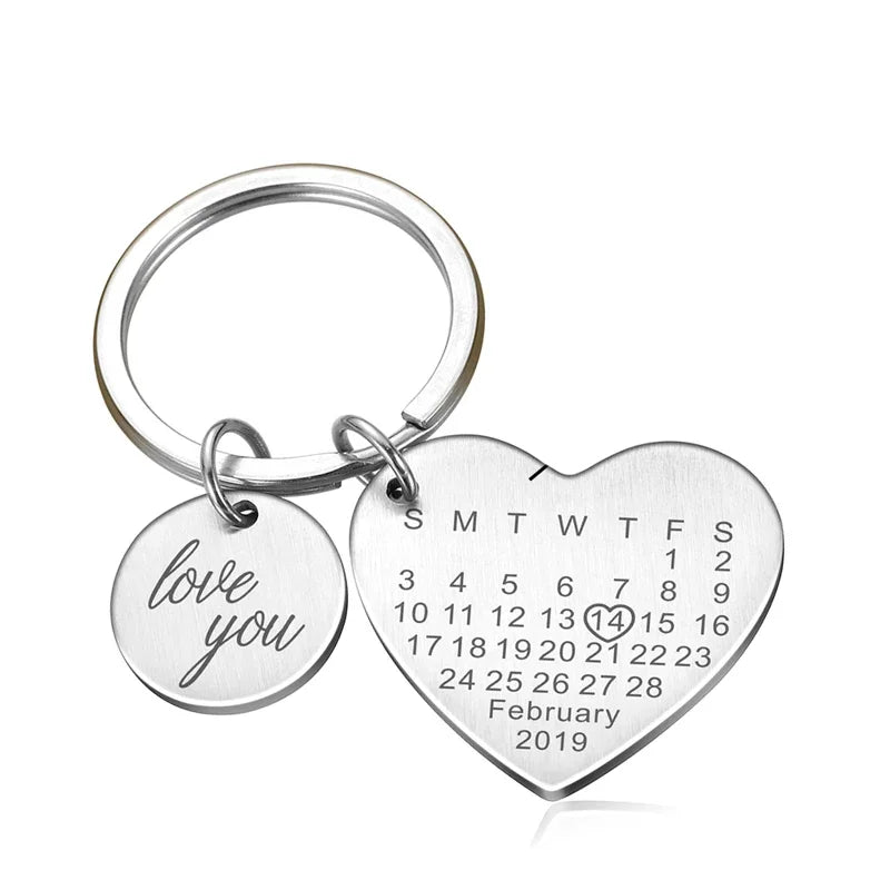 Personalized Stainless Steel Engraved Calendar Date Keychain Custom Keyring Gift For Wedding Anniversary Gift