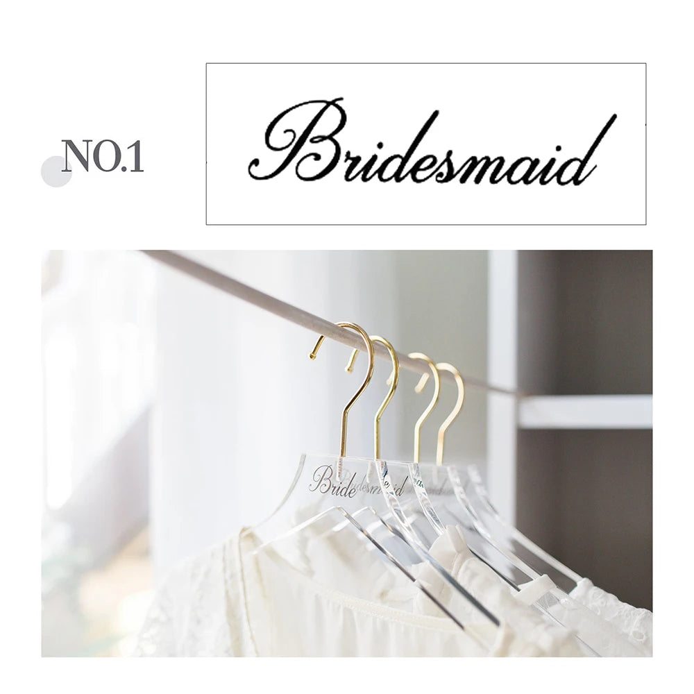 Custom Bridesmaid Gifts Personalised Acrylic Wedding Dress Hanger Bachelorett Party Decoration Clear Modern Bridal Hangers
