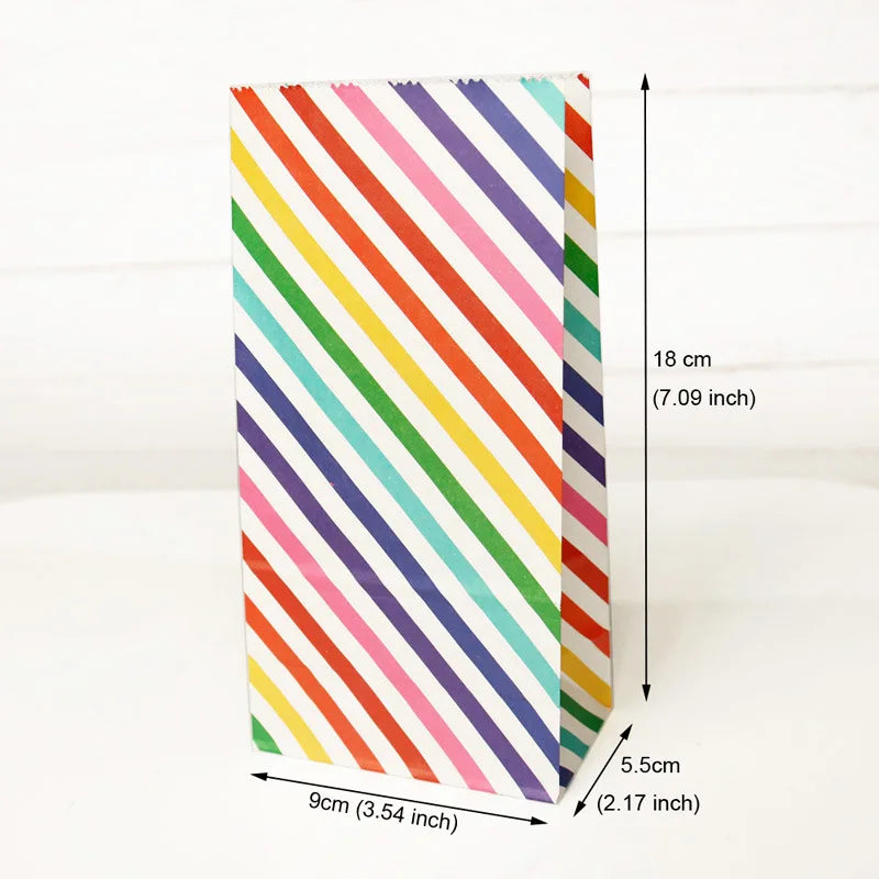 Small Paper Bags Rainbow Printed Candy Cookie Bag Pink Blue Kids Birthday Party Gift Bags Boxes DIY Baking Packaging Supplies