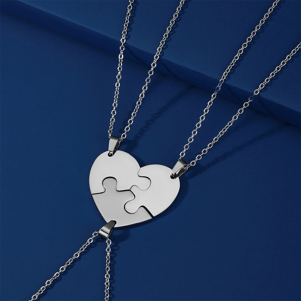 Heart Custom Necklace Name Personalized Chain Puzzle Family Child Kid Gift For Women Men Couple Mother Stainless Steel Jewelry