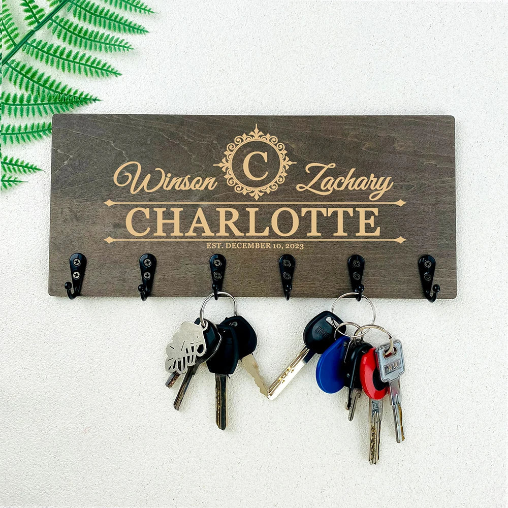 Personalized Key Holder for Wall Wood Custom Key Hook Key Hanger Housewarming Gift Wall Home House Warming Presents Decortion