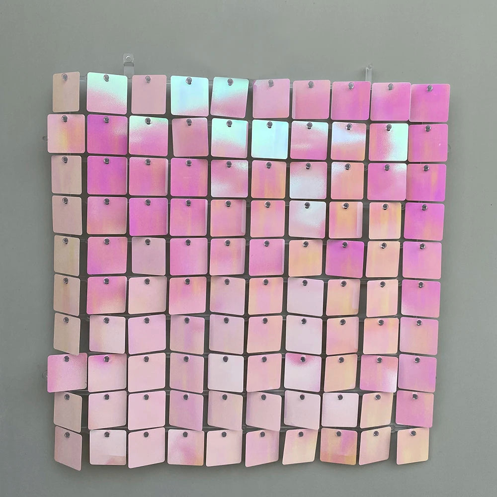 16pcs Champagne Shimmer Wall Backdrop 3D Sequin Panel Backdrop Art Wall Backgroud Cloth Wedding Birthday Party Backdrop Decor