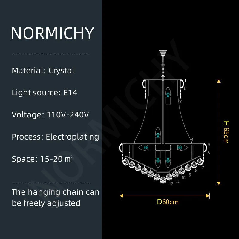 Luxury Living Room Crystal Chandelier Staircase European-Style Large Chrome Chandelier Hotel Lobby Villa High Ceiling Lighting