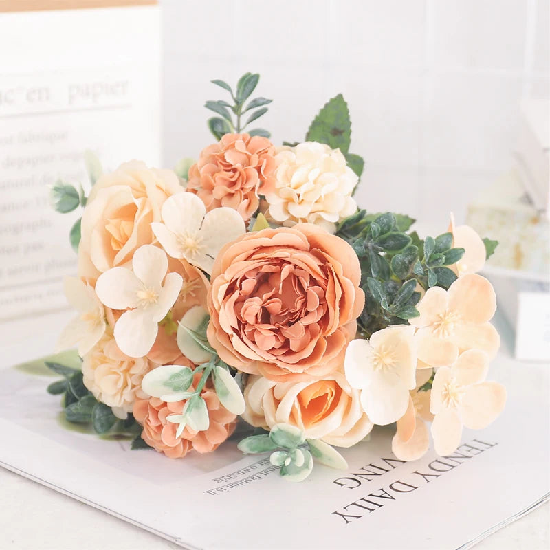 7 Heads Silk Peony Artificial Flower Hydrangea For Room Home Decoration Wedding Bride Bouquet Rose False Table Plant Accessories
