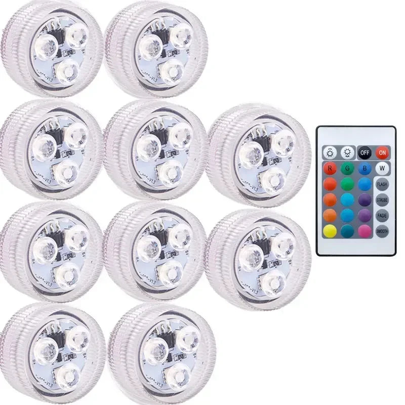 3leds RGB Led Submersible Light Underwater Night Lamp Battery Operated Garden Swimming Pool Light for Wedding Party Vase Bowl