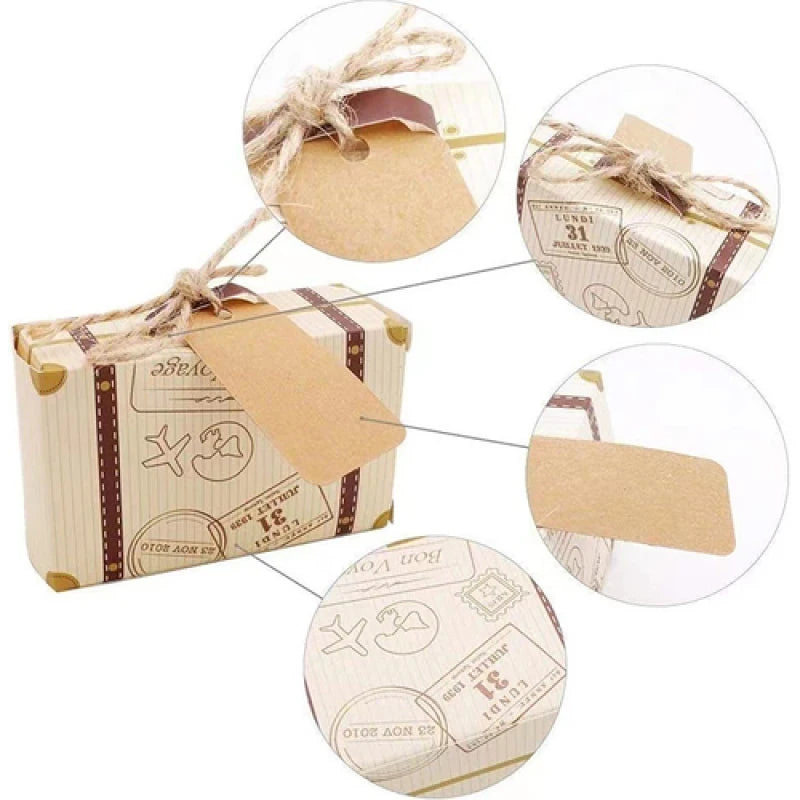 50Pcs Travel Suitcase Candy Box Kraft Paper Gift Boxes Wedding Birthday Party Decoration Supplies Christmas Gift Packaging Boxs