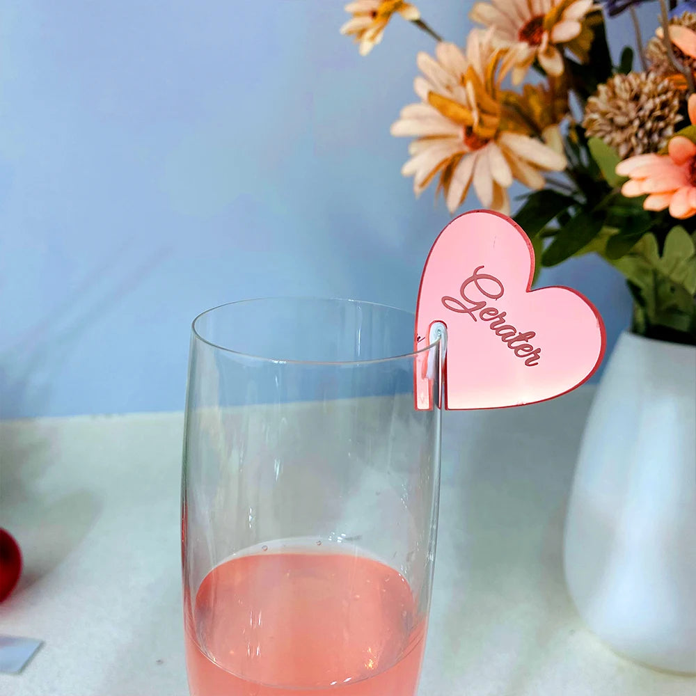 Personalized Acrylic Wedding Name Place Cards Ideas Drink Tag Drink Stirrers Engraved Glass Place Setting Holder Drink Charm