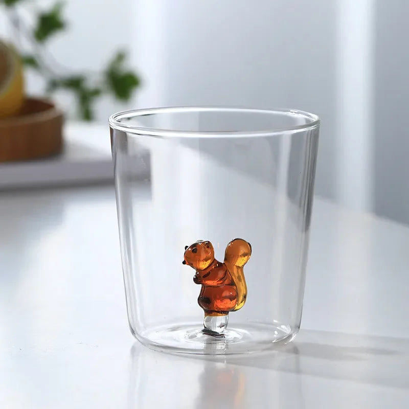 Glass Cup 3D Cartoon Animal Shape Glasses Home Cute Water Coffee Glass Single Layer Cup with Guests Juice Cold Drink Cup