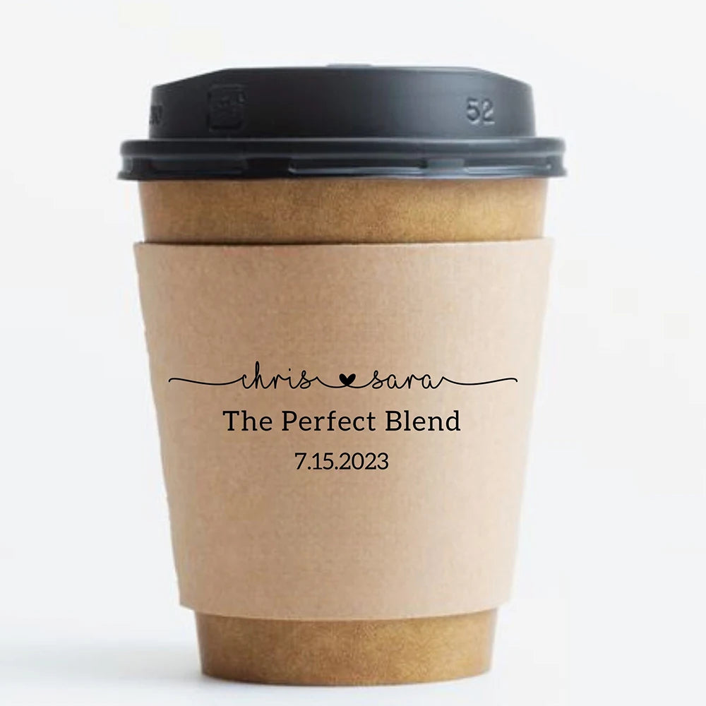 Personalized Disposable Ice Coffee Cup Sleeves Wedding Party Heat-Insulated Cup Holder Bar Reception Corrugated Paper Cup Cover