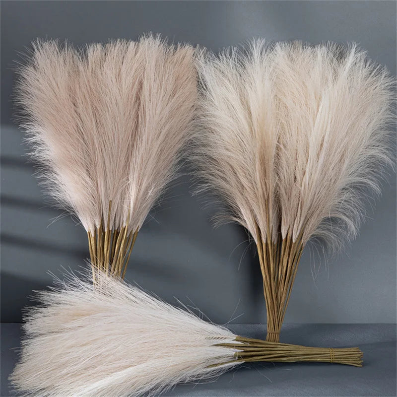 55CM 10PCS Fluffy Pampas Grass Boho Decor Flower Fake Plant Reed Simulated Wedding Party Home Decoration Artificial Flowers