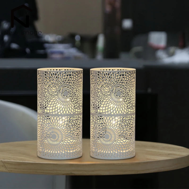 2 Pack Modern Nordic Cylinder Table Lamp Night Light Candle Holder for Bedroom Illumination Warm White Gift Room Decor