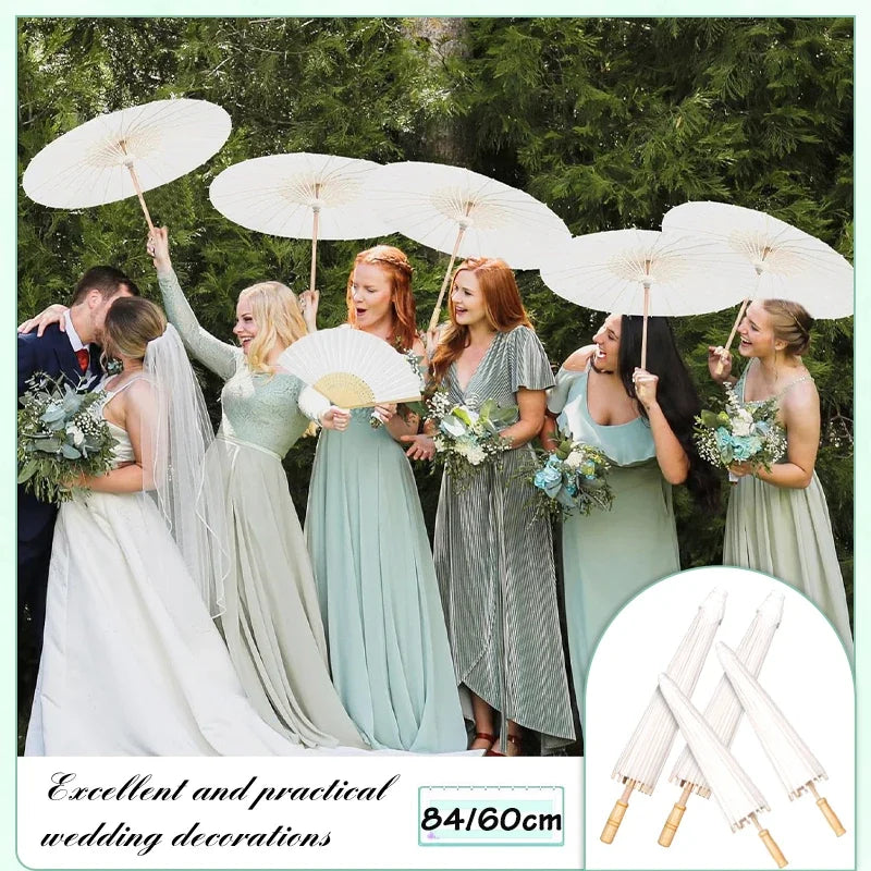 84/60CM White Paper Parasol Umbrella for Wedding, Party Favor DIY Bamboo Umbrellas, for Bridal Shower Centerpieces, Photo Props