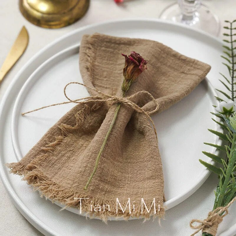 Gauze Cotton Rustic Napkins Elegant and Soft Retro Burr Cloth Linen for Wedding Party Dining Everyday Use Table Decoration