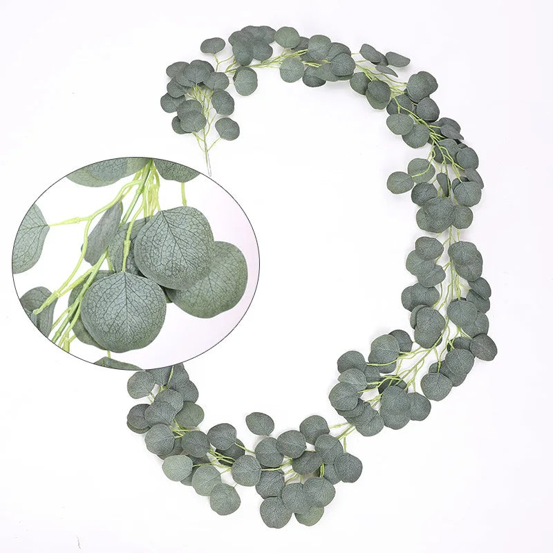 2M Artificial Eucalyptus Rattan Artificial Flower Wreath with Willow Leaves Fake Green Vine Fake Plant Wedding Home Decoration