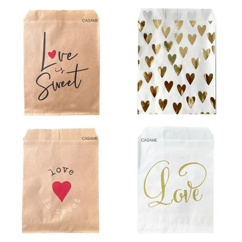 New Style Love Is Sweet Wedding Candy Bag Party Favor Paper Bags Heart Love Printed Paper Craft Bags Bakery Bags Valentine's Day