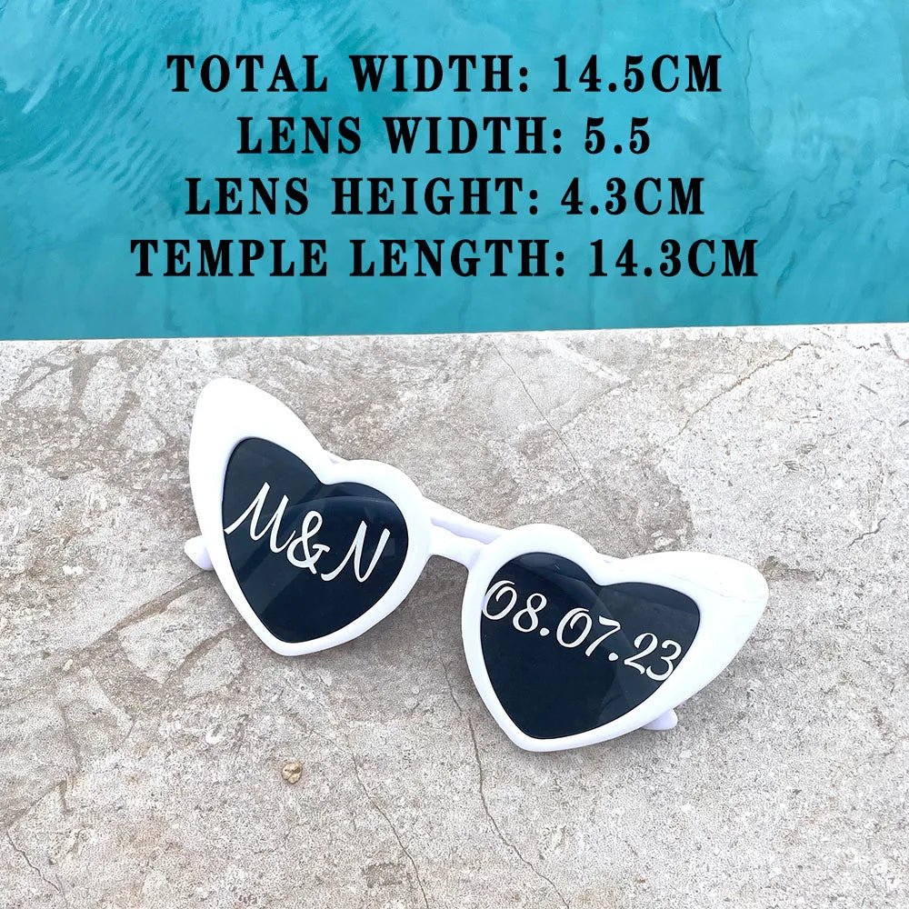Personalised Wedding Heart Shaped Sunglasses Date Initials Bride To Be Bachelorette Hen Party Bridal Shower Decorate Gifts