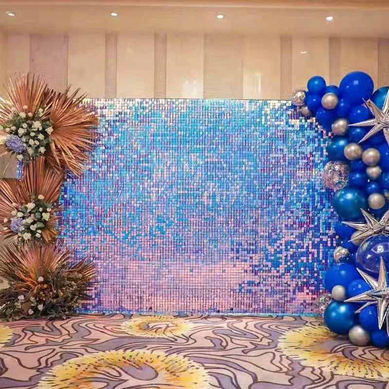 16pcs Champagne Shimmer Wall Backdrop 3D Sequin Panel Backdrop Art Wall Backgroud Cloth Wedding Birthday Party Backdrop Decor