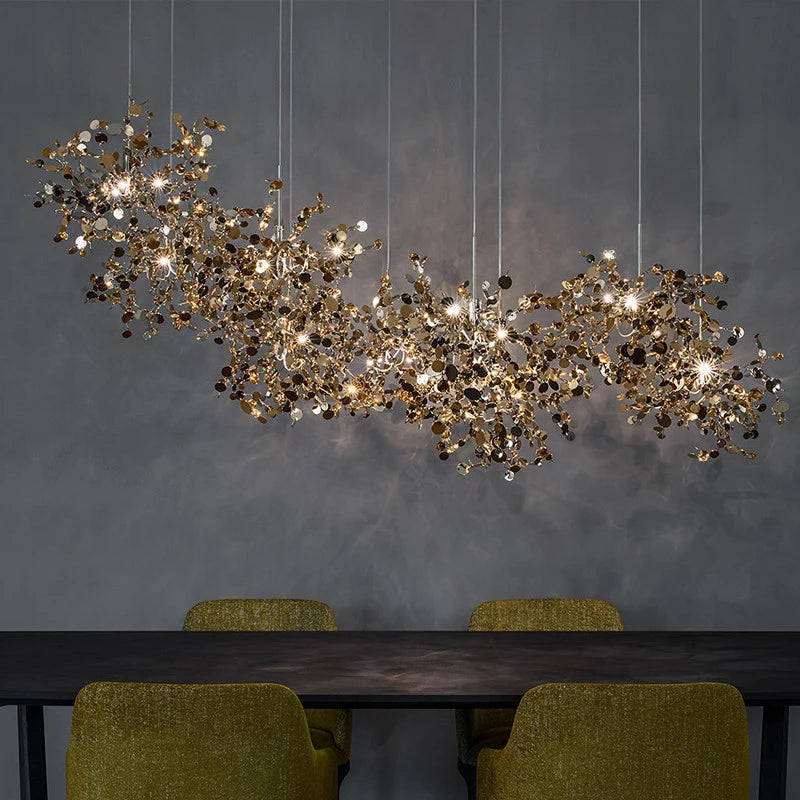 Nordic Modern Personality Stainless Steel Chrome Leaf LED Chandelier Living Room Lamp Bar Table Lamp Dining Room Chandelier