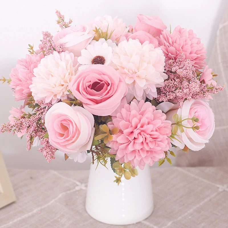 Autumn Artificial Flowers Rose Bride Bouquet Wedding Christmas Living Room Table Decoration For Vase Home DIY Fake Plants
