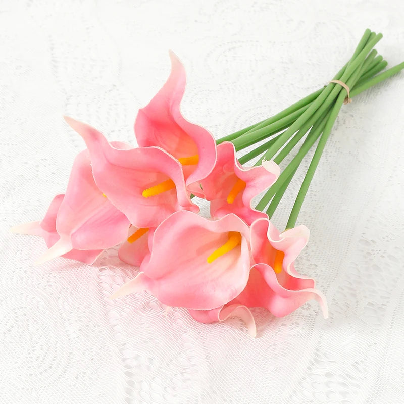 2/5Pieces Real Touch Calla Lily Artificial Flowers White Wedding Bouquet Bridal Shower Party Home Flower Decoration Fake Flowers