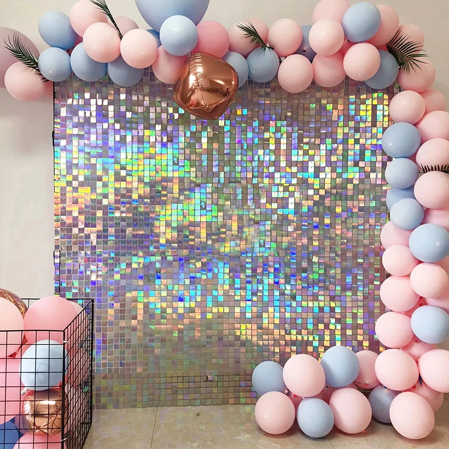 16pcs Champagne Shimmer Wall Backdrop 3D Sequin Panel Backdrop Art Wall Backgroud Cloth Wedding Birthday Party Backdrop Decor