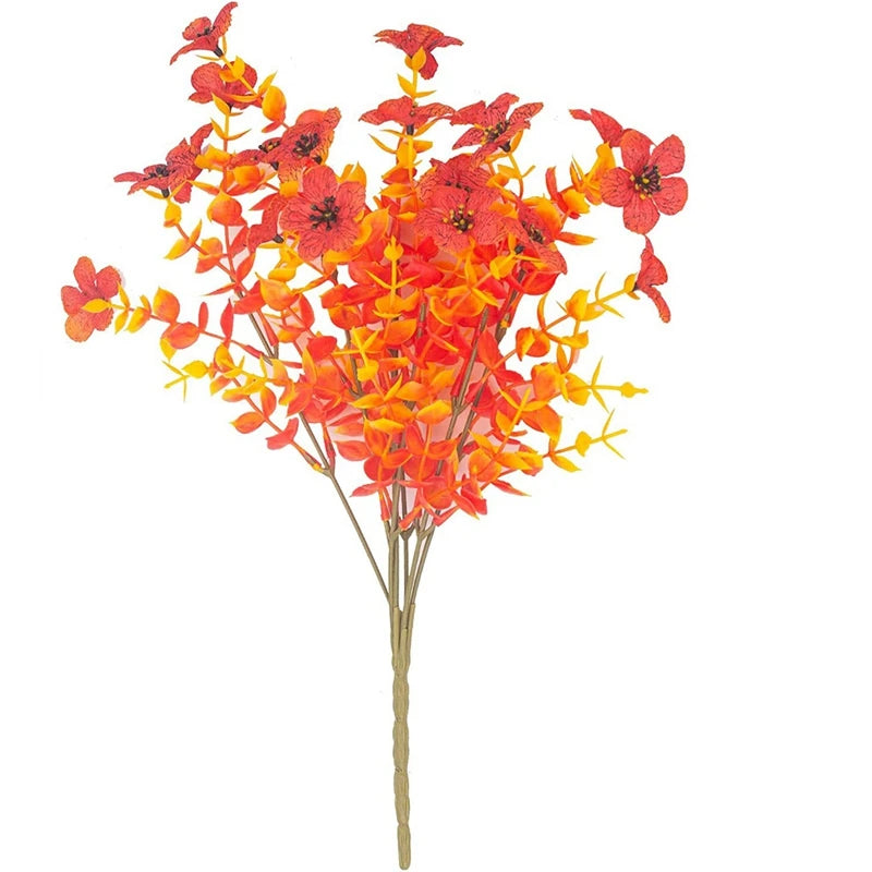 Autumn Artificial Flowers Bouquet Orange Fake Eucalyptus Plant for Home Room Decor Garden Wedding Halloween Christmas Decoration