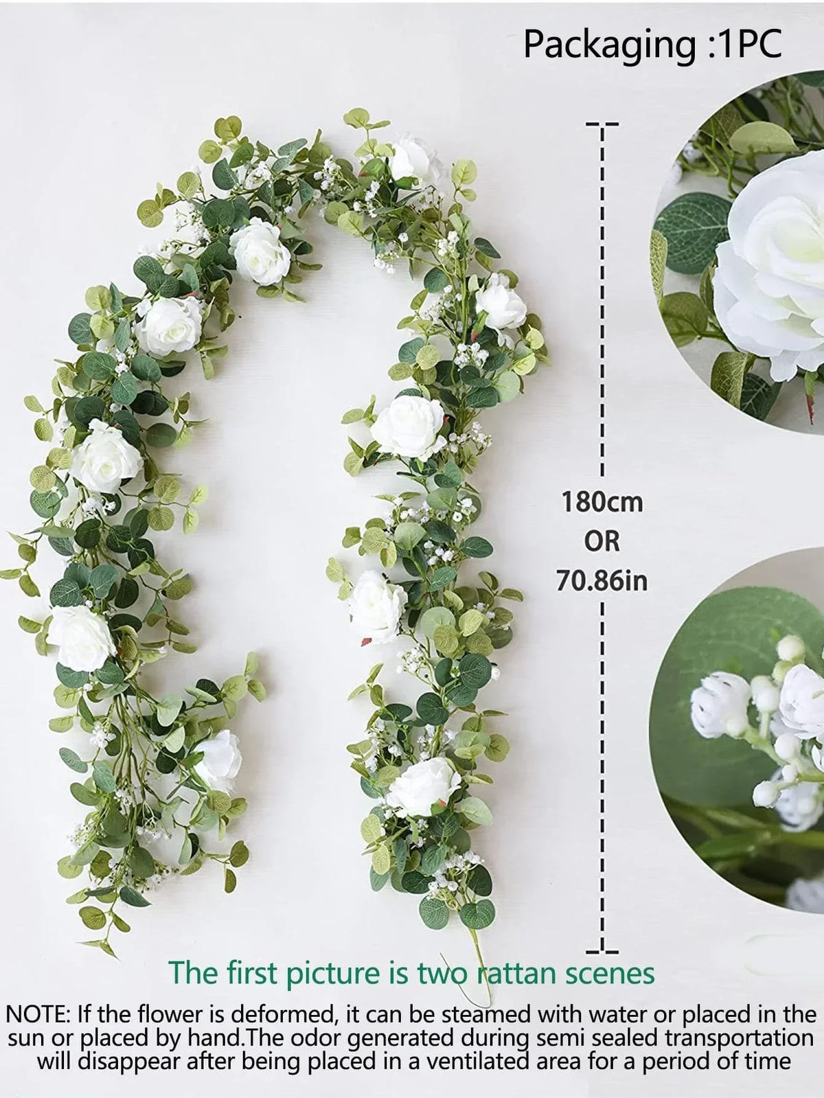 1pc Artificial Eucalyptus Rose Flowers Vine Gypsophila Floral Greenery Garland for Wedding Spring Home Party Craft Table Runner
