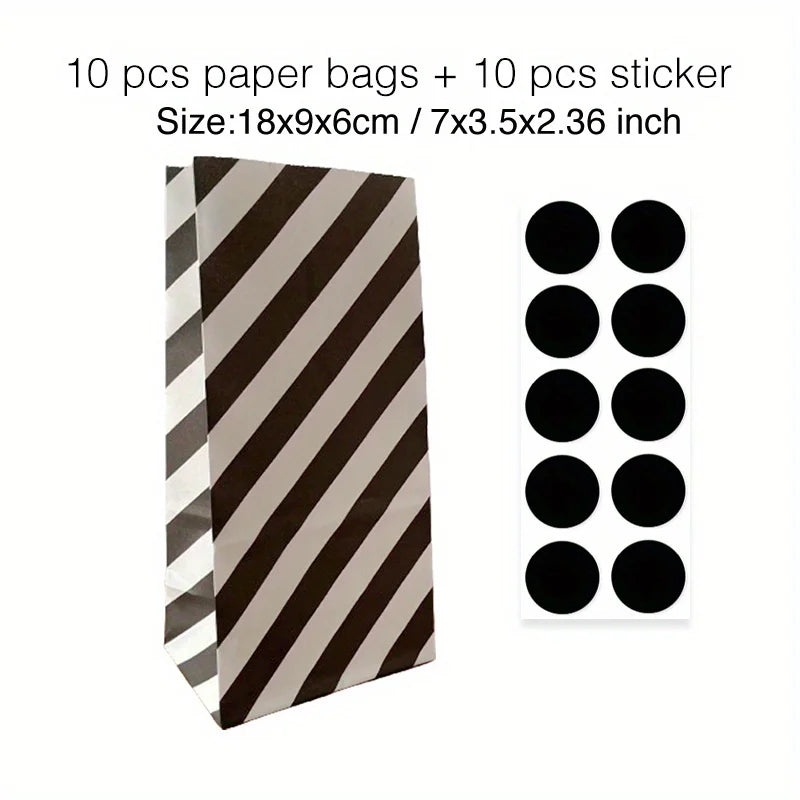 10 pcs Colorful Solid Stripe and Polka Dot Stand-Up Bags with Stickers - 18x9x6cm Favor Gift Packing Treat Bags for Wedding