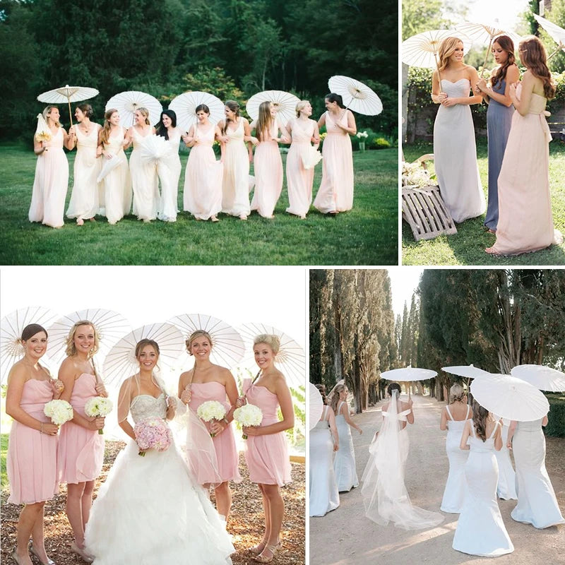 84/60CM White Paper Parasol Umbrella for Wedding, Party Favor DIY Bamboo Umbrellas, for Bridal Shower Centerpieces, Photo Props