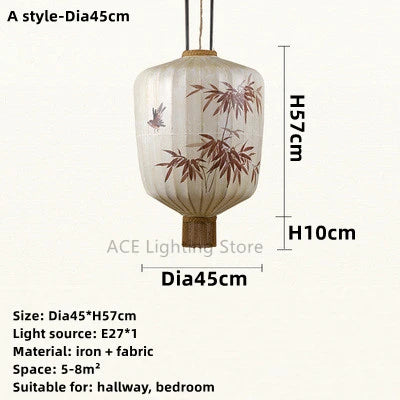 New Chinese Fabric Lantern Lamp For Restaurant Living Room Retro Hotel Homestay Balcony Hand Drawn Pattern Chandelier Free Bulb