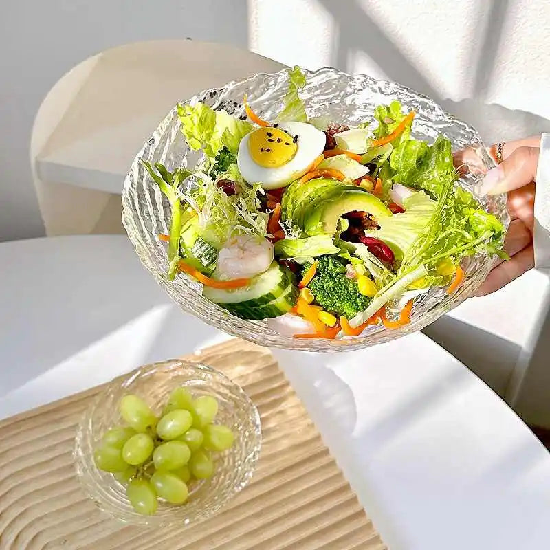 Irregular Ice Pattern Glass Bowl Fruit Tray Household Living Room Snacks Deep Dish Vegetable Salad Bowls Tableware