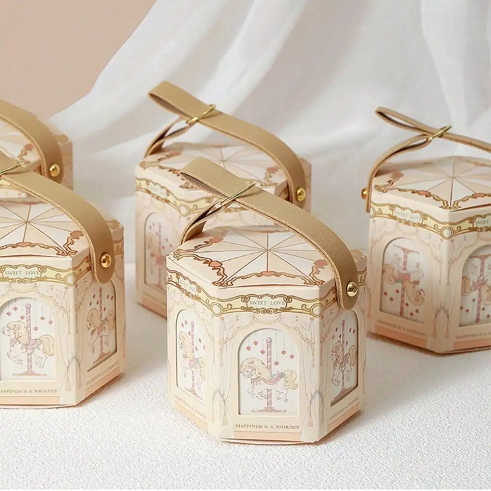 10pcs Carousel Candy Gift Boxes Packaging Wedding Birthday Party Favor Bags Baby Shower Christmas Present Case Supplies