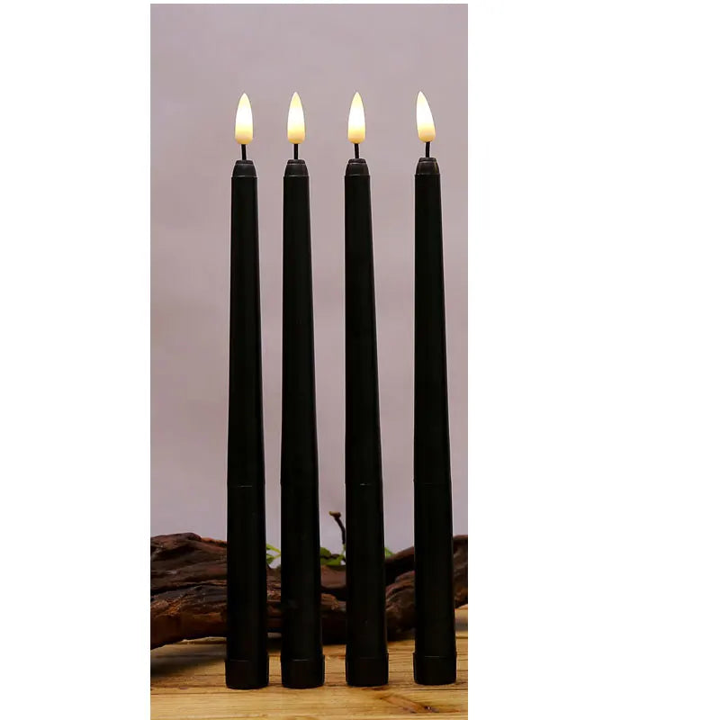 3 or 4 Pieces 11 Inch Halloween Black Flameless LED Taper Candles With Yellow/Warm White Light,Battery Plastic Fake LED Candles