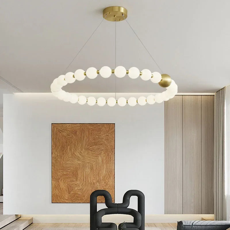 French Pearl Necklace Dining Chandelier Nordic Living Room Chandelier Full Copper Chandelier Buddha Bead Acrylic Lamp