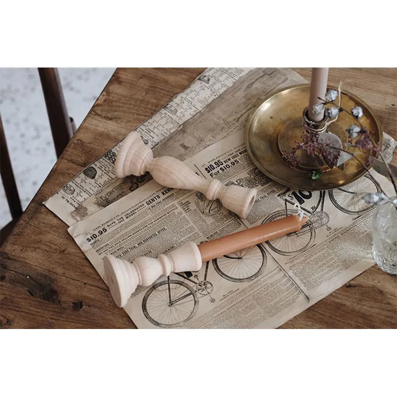 Unfinished Candlesticks Holders, Retro Unpainted Wood Classic Craft Candlesticks Holders Wedding Decorations 6.88 x 2.48 /1.96