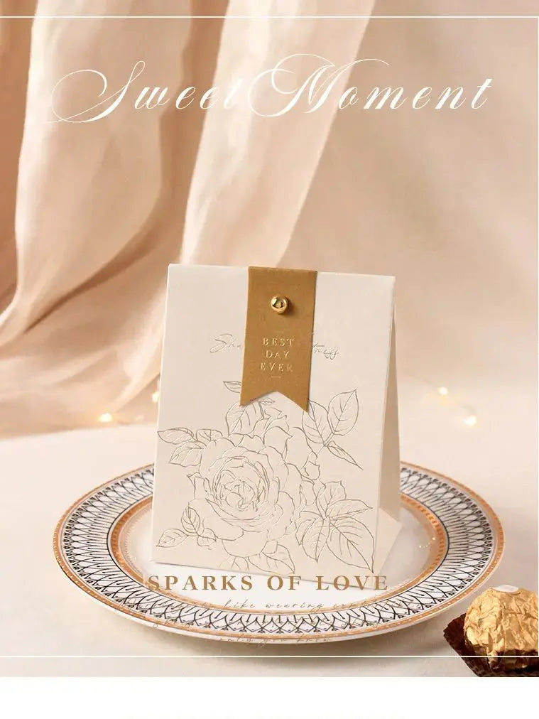 20/50Pcs New Cream White Wedding Box Vintage French Hand-Held Champagne Bow Texture Anniversary Festival High Quality Paper Box