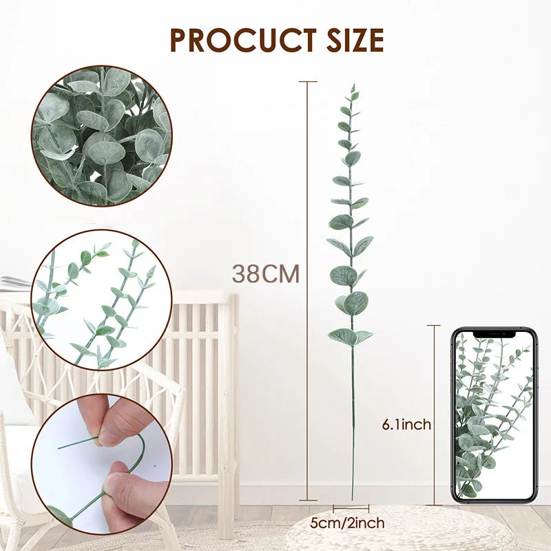10pc 38CM Artificial Plants Eucalyptus Leaves Green Leaf Branches Flowers Wreath DIY Bouquet Centerpiece Wedding Home Decoration