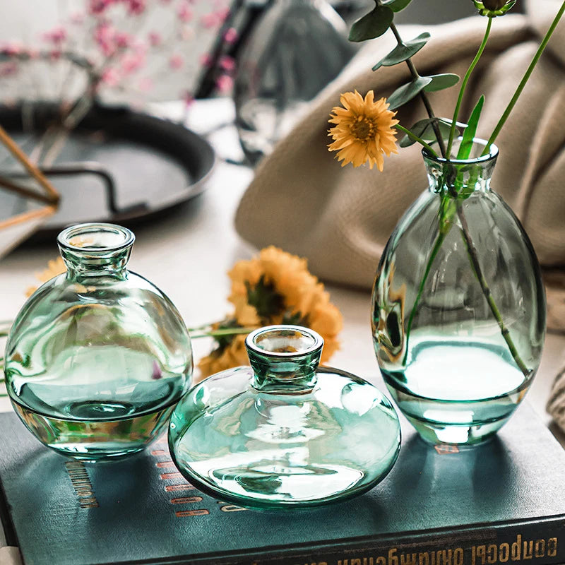 Transparent Glass Vase Retro Class Vase Pot Nordic Flower Bottle Retro Plants Glass Jar Wedding Decoration Home Decor florero