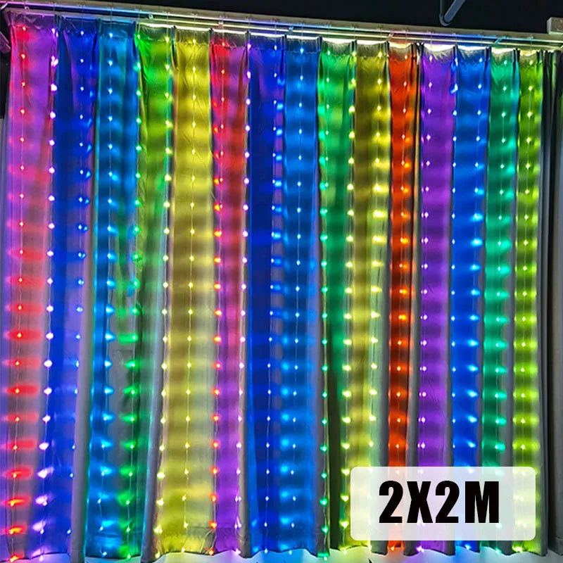 Smart LED RGB Curtain String Lights Bluetooth APP Control Christmas Fairy Light Garland DIY Picture Display Party Wedding Decor