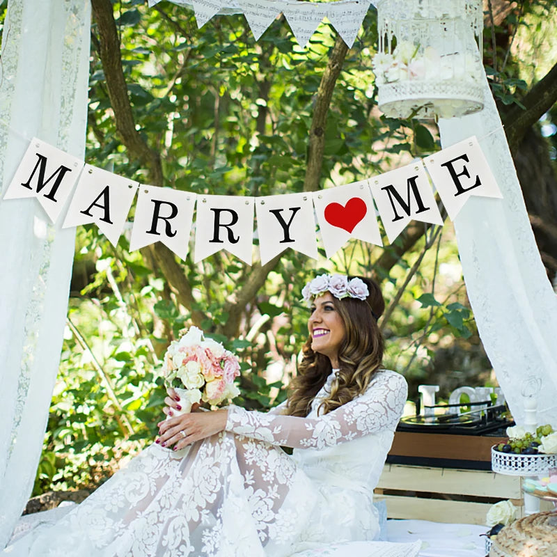 Rustic Wedding Party Background Decorations Just Married Banner Garland Marry Me Propose Marriage Party Decor Bridal Shower