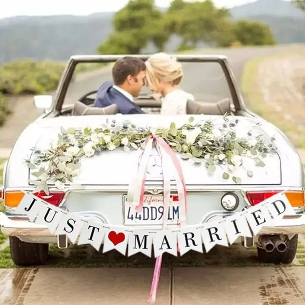 JUST MARRIED Wedding Banner Set Bridal Shower and Engagement Photo Prop Car Decorations