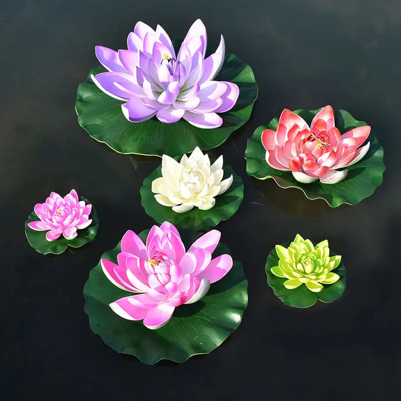 10/17/28/40/60cm Lotus Artificial Flower Floating Fake Lotus Plant Lifelike Water Lily Micro Landscape for Pond Garden Decor