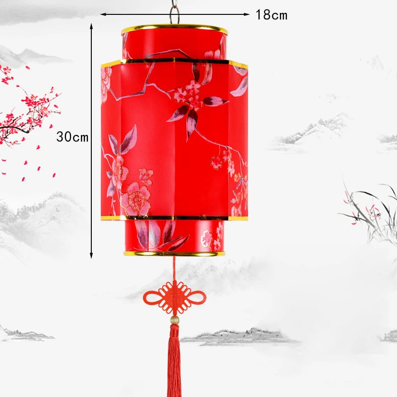 Chinese Red Lantern Chandelier Manual Material Outdoor Waterproof Sunscreen Printed Antique Sheepskin Festival Decor Lantern