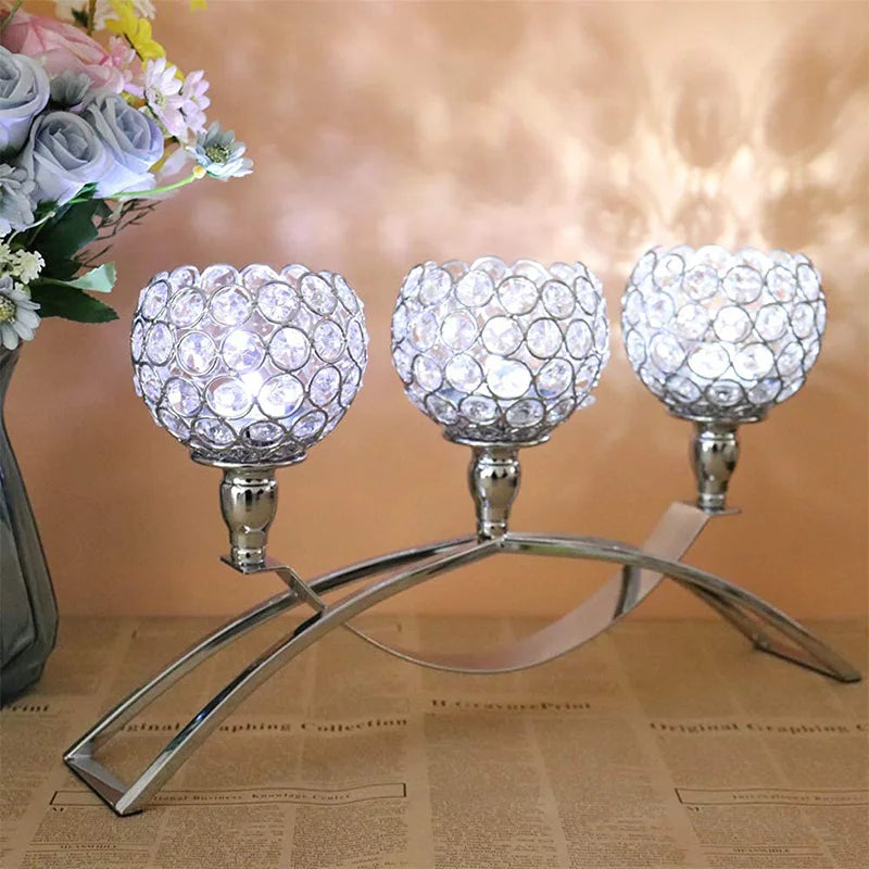 Crystal Candle Holders for Wedding, 3 Arms Table Candelabra, Buffet Cabinet Ornaments, Table Centerpieces for Wedding