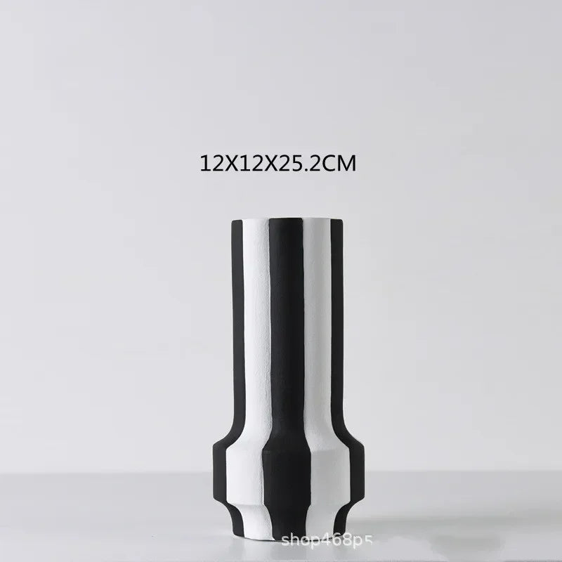 Modern simplicity black and white striped ceramic vase decoration home living room flower arrangement vase decoration