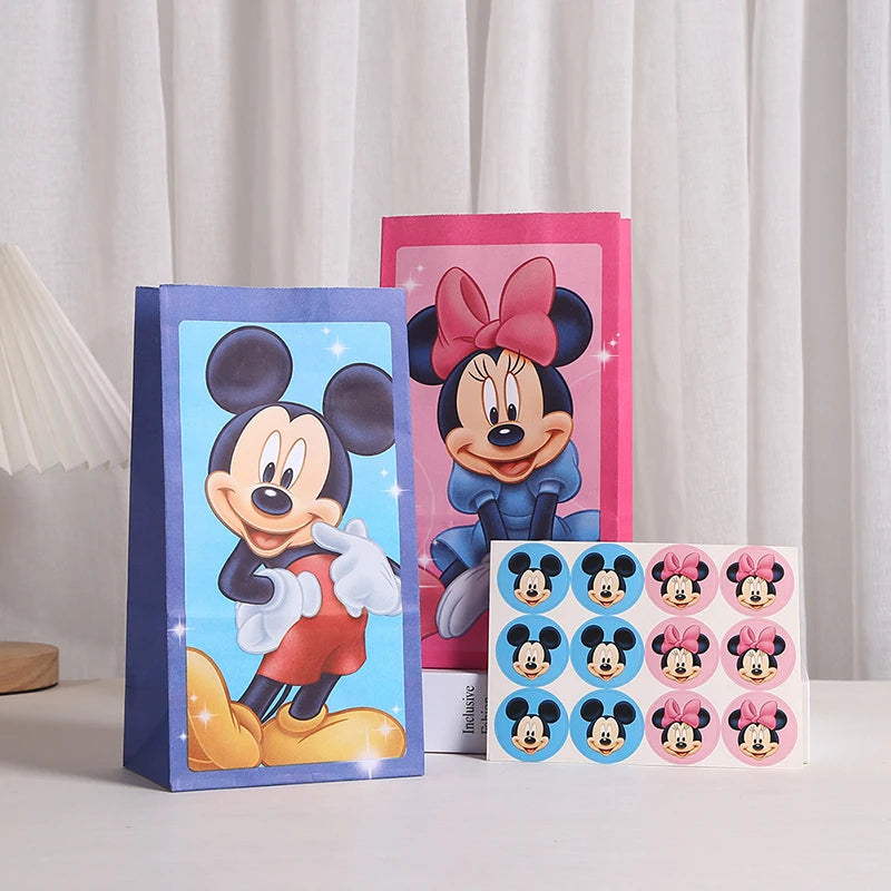 10/20pcs Minnie Mouse Paper Candy Box Gift Bags Popcorn Box Kids Mickey Birthday Party Decoration Gift Bag Baby Shower Supplies