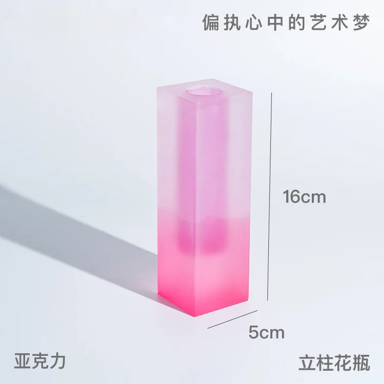 Modern Rainbow Pillar Bud Vase Tabletop Glass Vases Luxury Decorative Acrylic Crystal Nordic Room Decoration Home