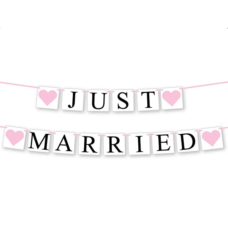 JUST MARRIED Wedding Banner Set Bridal Shower and Engagement Photo Prop Car Decorations